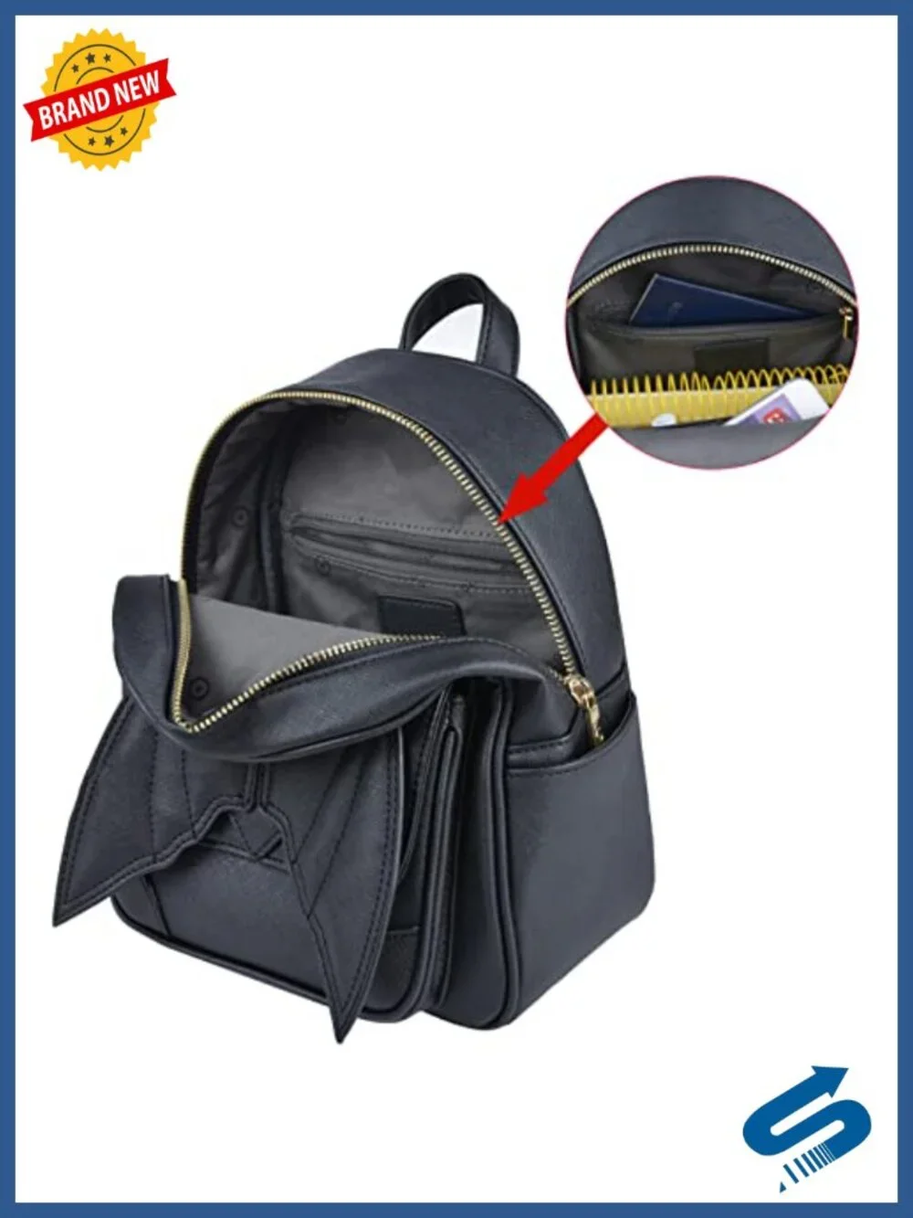 Mini Bat Backpack: Faux Leather Gothic Backpack with Wings Satchel Daypack